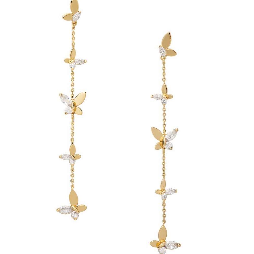 $98 Kate Spade Social Butterfly Goldtone Cubic Zirconia Linear Drop Earrings